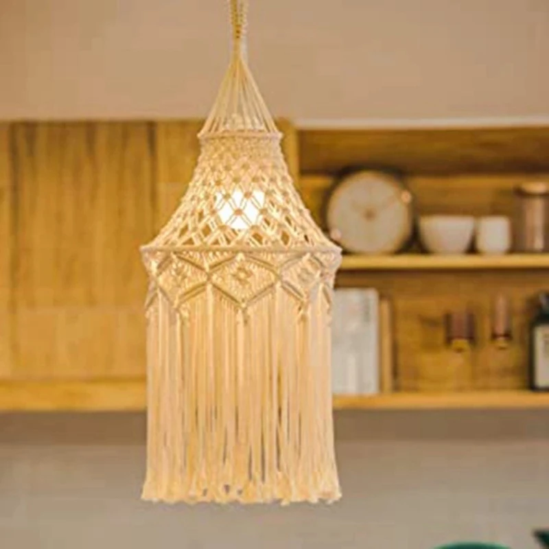 A98E-Macrame غطاء مصباح معلق قلادة غطاء خفيف مكتب غرفة نوم غرفة المعيشة الحضانة غرفة النوم البوهيمي ديكور المنزل