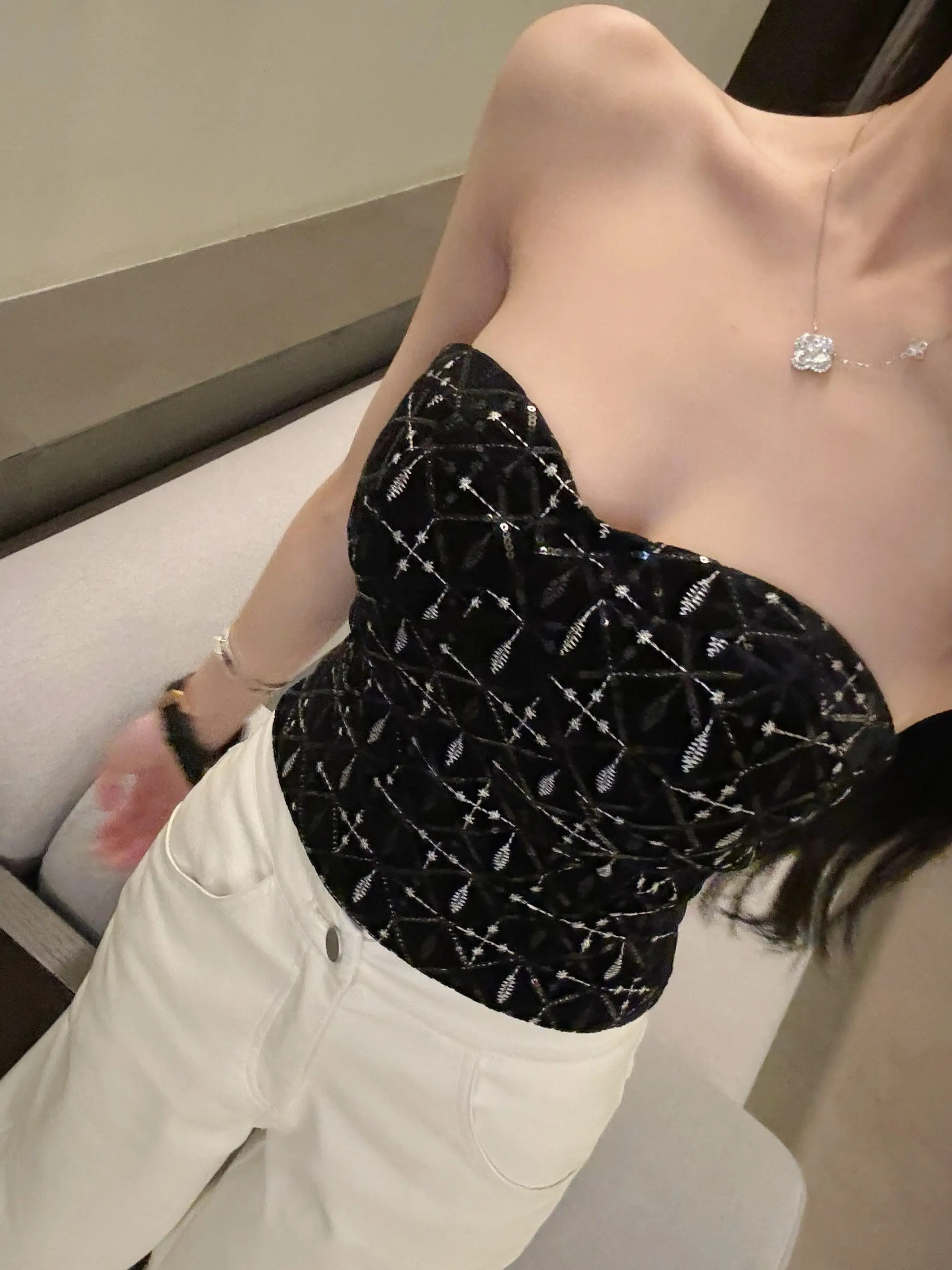 

Топ-бюстье Youenbb с блестящими вязаными пайетками и сложной вышивкой, для создания роскошного образа, женская мода, осень 2024