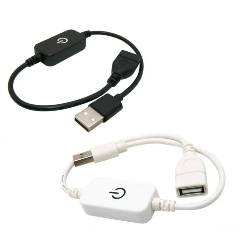 DC5V-24V LED Touch Dimmer Switch 0-100% Dimmable ON/OFF USB Female to Male Extension Cord for LED Strip Light White/Black Switch
