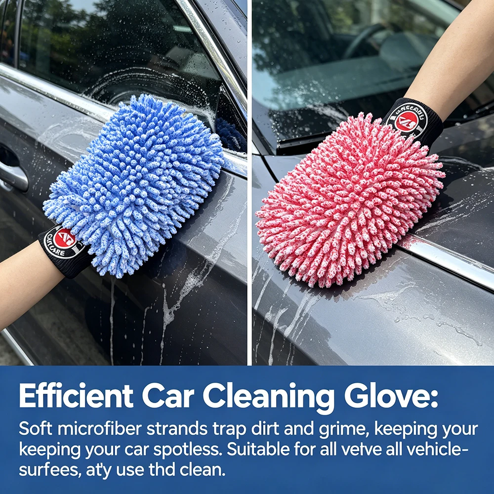 AUTOBRIGHT Microfiber Car Wash Mitt Double Sided Chenille Auto Gloves Ultra Absorbent Wash Car Cleaning Gloves Scratch Free view 4