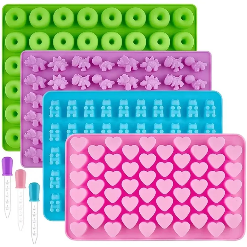 45/55/65 Grids Mini Donut Bear Dinosaur Fruit Animal Heart Gummy Silicone Molds Jelly Candy Chocolate Mold Cake Decorating Tools