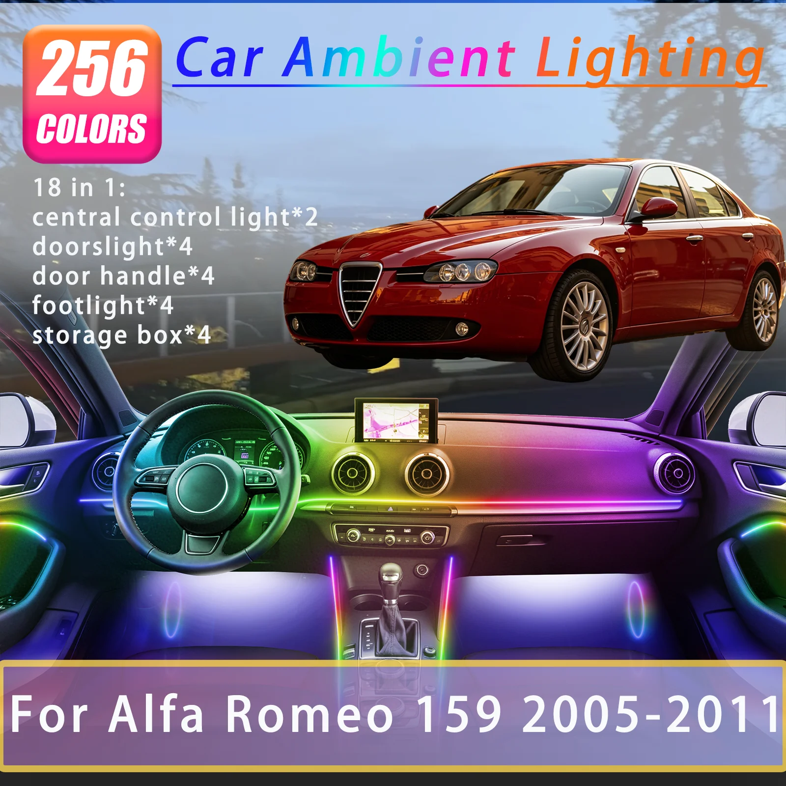 For Alfa Romeo 159 2005-2011 Years Car Interior Ambient Lights Strips Breathing Lighting Kit App Control Auto Decorative lamps L