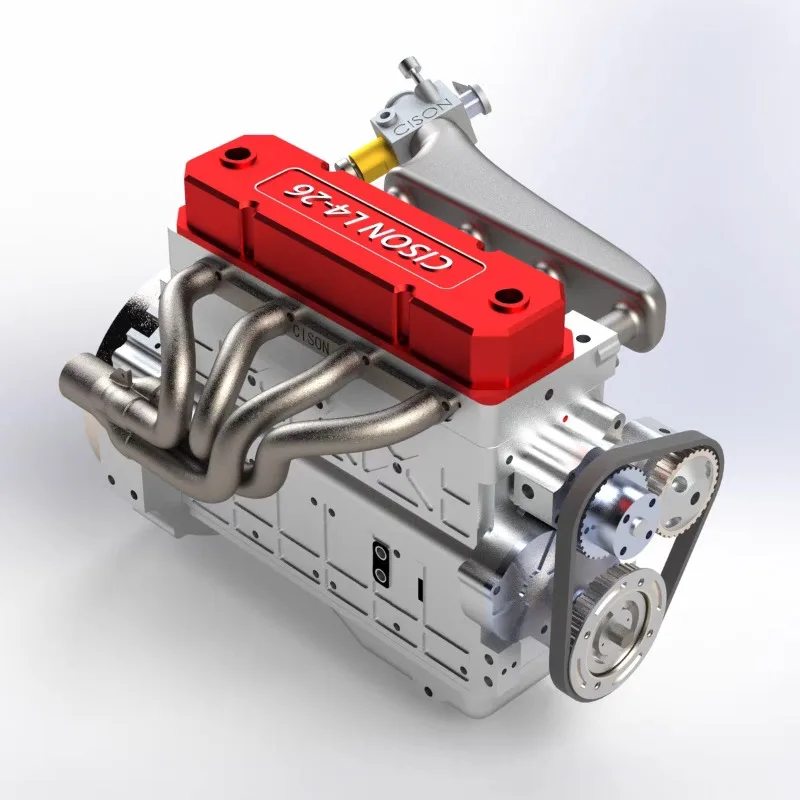 CISON L4-26 Miniature Inline Four Cylinder Engine Model Kit 26CC Metallic Red Engine Assembly Toy