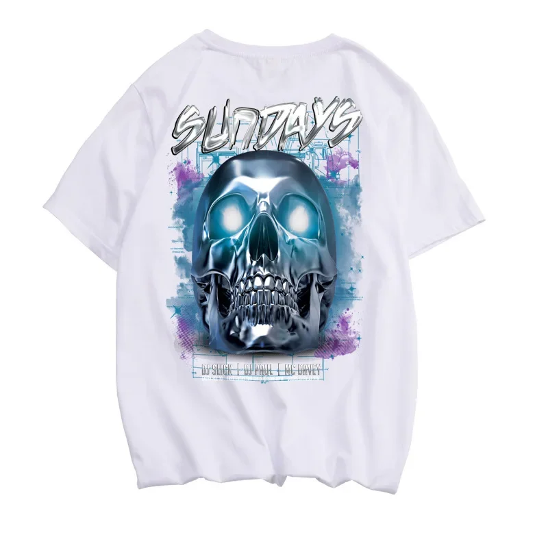 Men T Shirt Gothic Thriller Skull Print Comfortable Cotton Men Tshirt Summer Cool Breathable Casual O-neck Short Sleeve Clothes image 4
