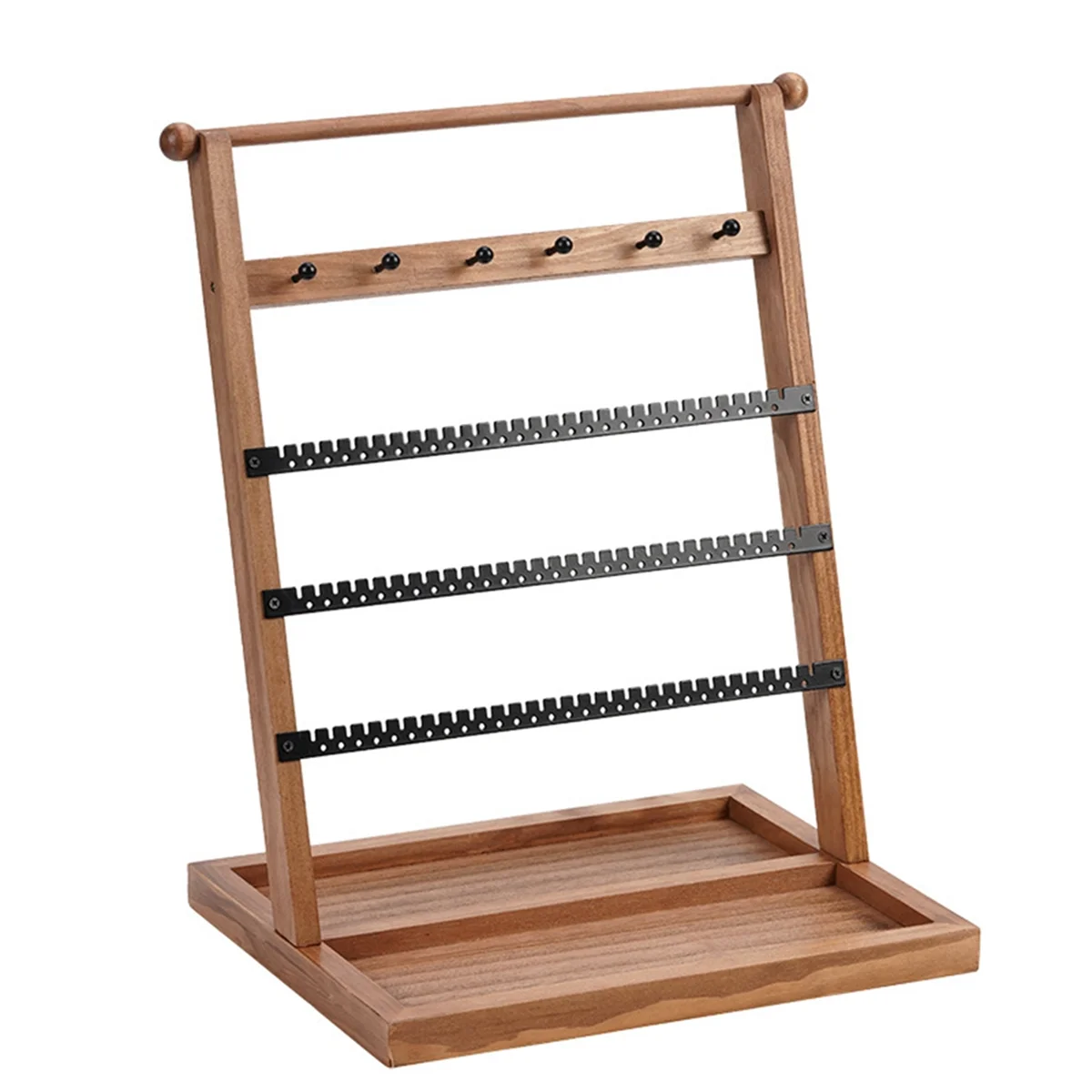 Wooden Jewelry Rack 5-Story Tower Display Jewelry Rack Removable Earrings Necklaces Rings Jewelry Stand Rectangular