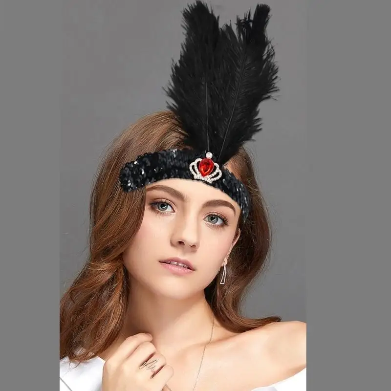 

39BD повязки на голову с перьями коктейльные потрясающие головные уборы для девочек маскарадные аксессуары для волос 1920-х на с