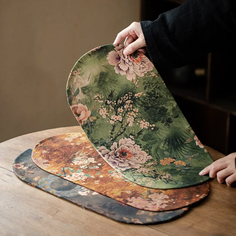 43x21cm Double Sided Juan Silk Tea Table Mats Chinese Drink Coaster Dinner Table Cloth Mat Tea Ceremony Accessories Craft