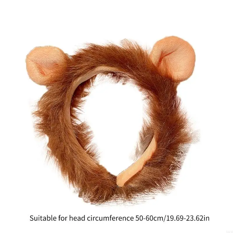 X9FD Cartoon Lion Headband Animal Plush Hairband Women Face Washing Hairhoop Adult Kids Family Gathering Party Headwear