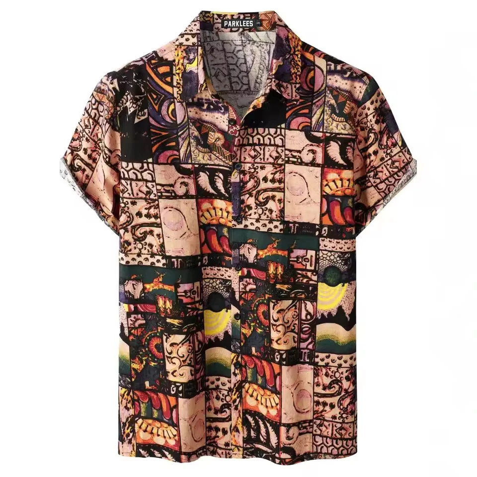 3D Digital Printed Hawaiian Lapel Short-sleeved Shirt