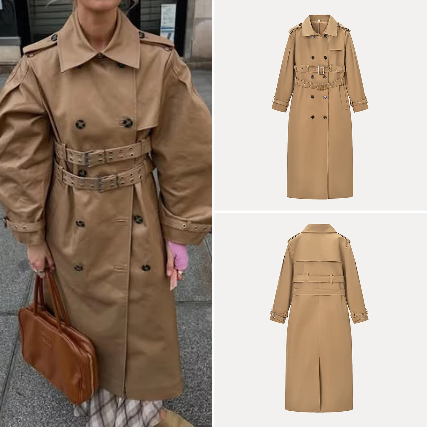 

Двубортное длинное пальто-ветровка Z Brand, универсальное, для повседневной носки, свободного кроя, однотонное, осень 2025...