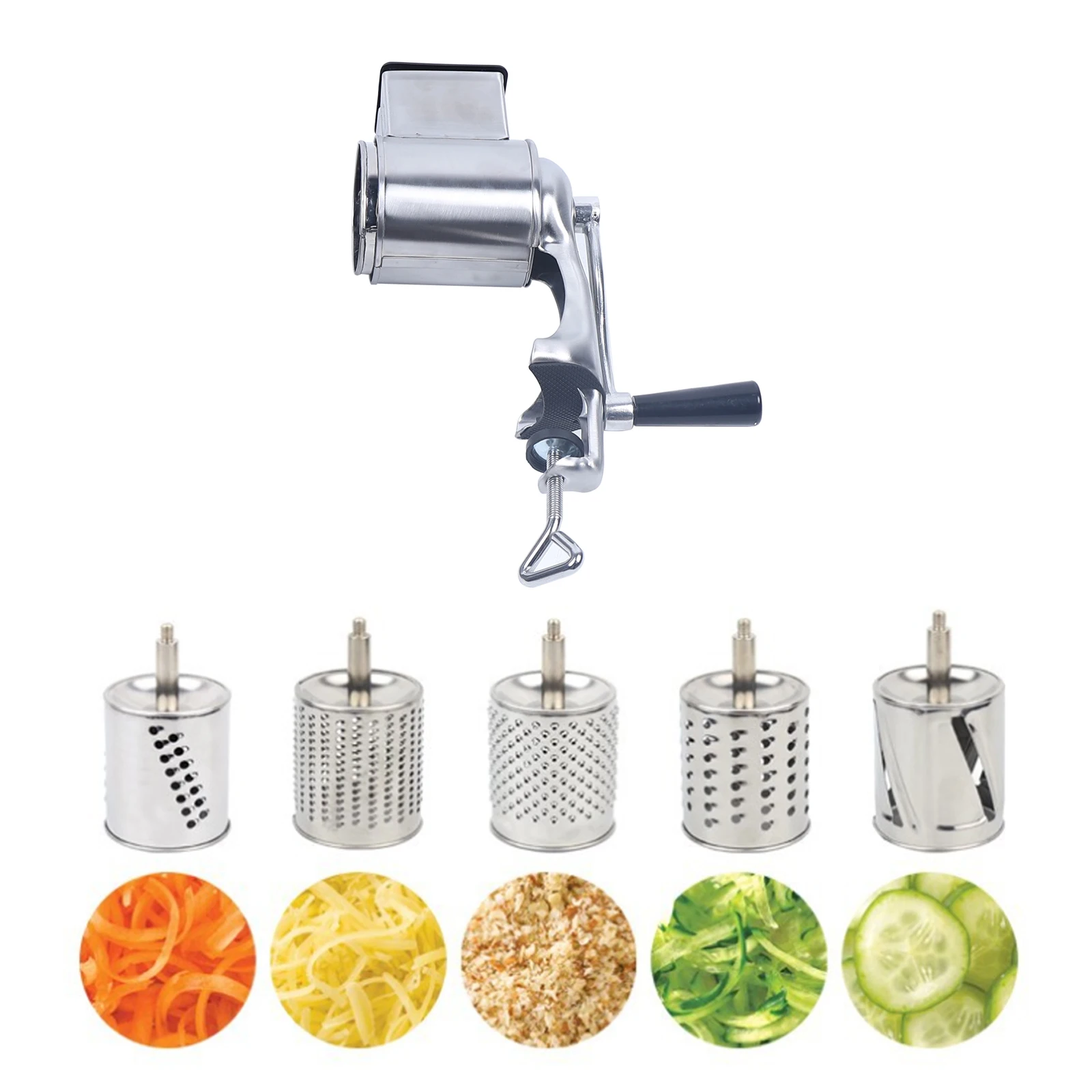 

Stainless Grinder Steel Rotary Vegetable Cheese Grater Potato Slicer Rotary Handheld Grater with 5 Blades