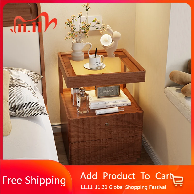 木製ミッドセンチュリーベッドサイドテーブル北欧省スペース狭いオーガナイザーナイトスタンドコーナーパティオ日本クリアドムド家庭用家具