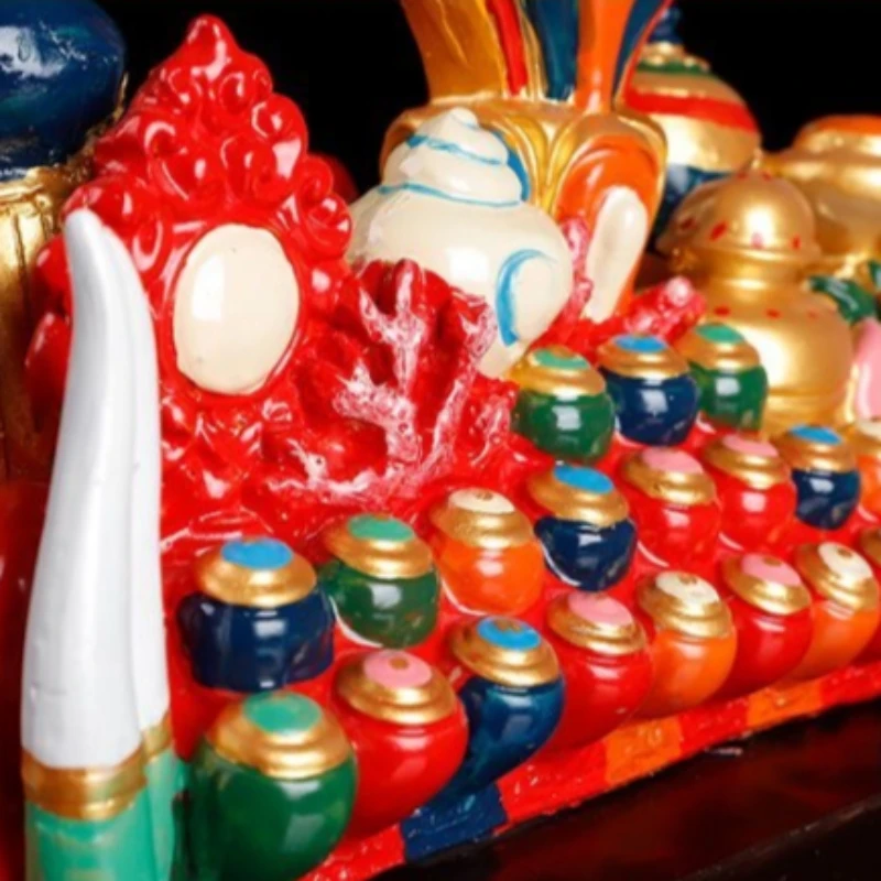 Buddhist Throne,Multicolour Resin Handicraft Tibetan Tantra Eight Auspicious,Buddhism Religious Item Altars Desktop Decorative