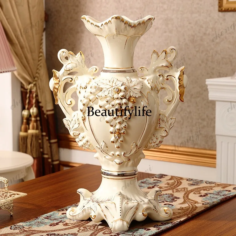 A95 European vase ornament ceramic gilt living room flower arrangement dried flower retro creative high-end decoration