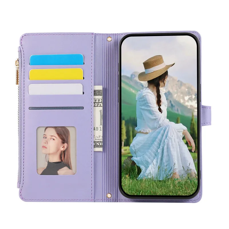 Oppo Reno12 11 5 F 10 8 7 Pro Plus 8 T 6 5 Z Phone Case for Oppo Find X6 X5 Lite Side Zipper Hanging Rope Magnetic Flip Cases