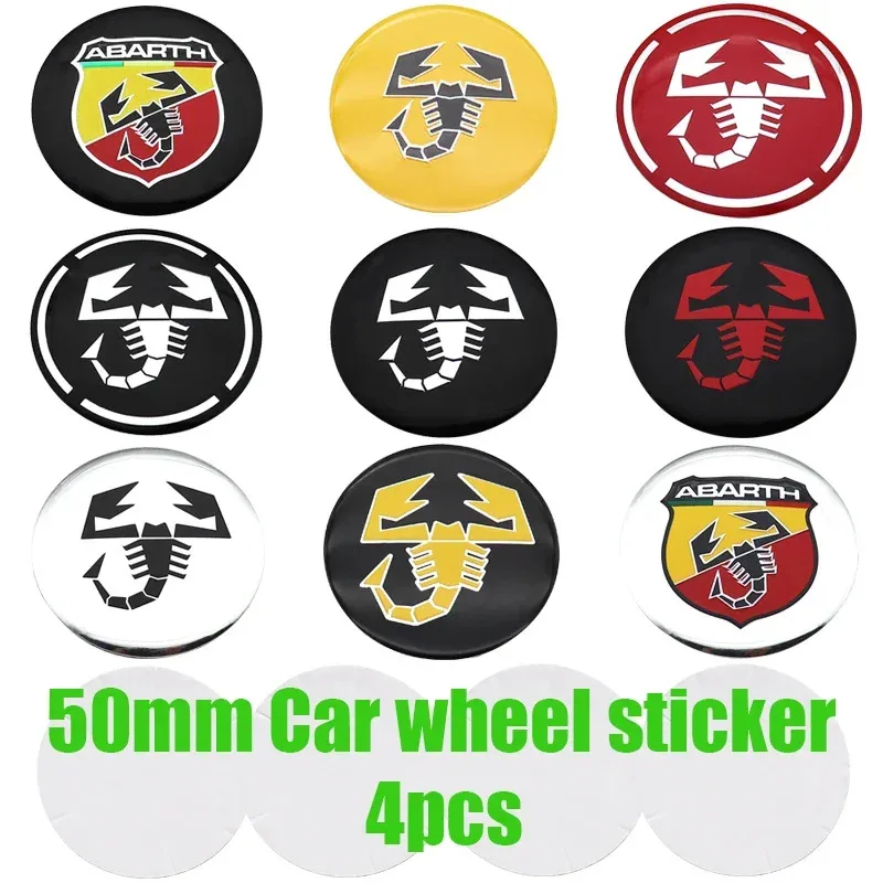 

4pcs 3D new 50mm Abarth logo car emblem Wheel Center Hub auto Rim refit dust-proof badge covers sticker styling accessories