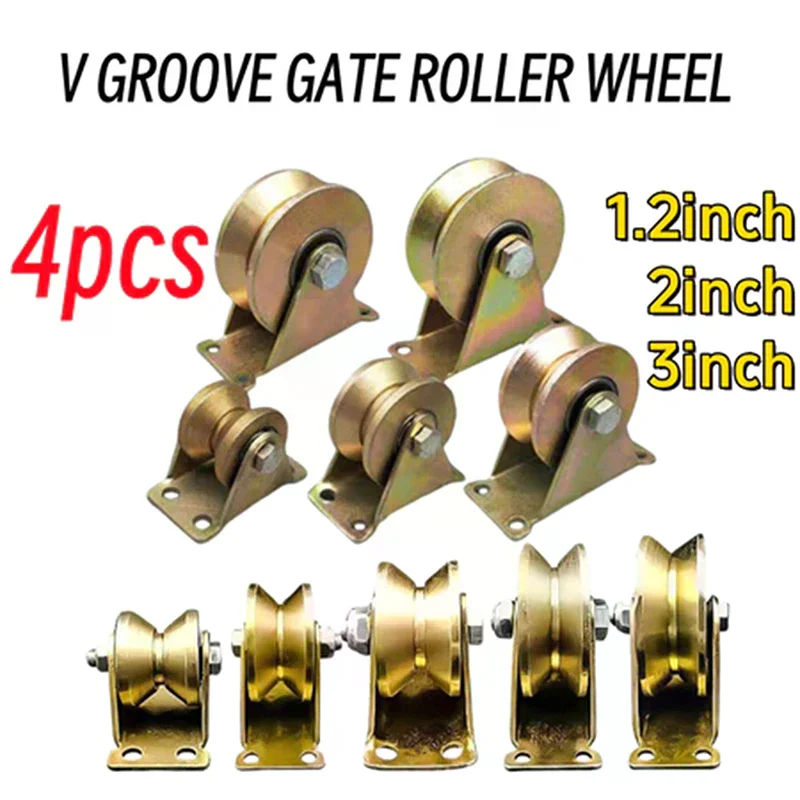 Home Improvement Rigid Caster, 4 Pcs V Shaped Plated Color Track Wheel, Perfect for Sliding Door Rollers.