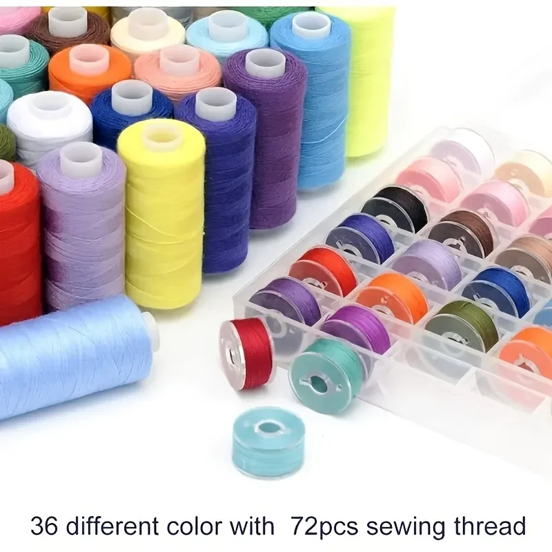 72er-Pack Nähgarn-Set, 36 Farben Polyester, 100 % vorgewickelte Spulen, Maschinengewinde-Kombi-Set zum Basteln und Quilten