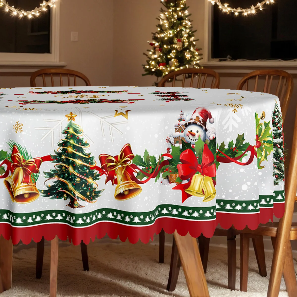 1 piece, Merry Christmas themed party tablecloth, Christmas tree snowman bell snowflake star design print