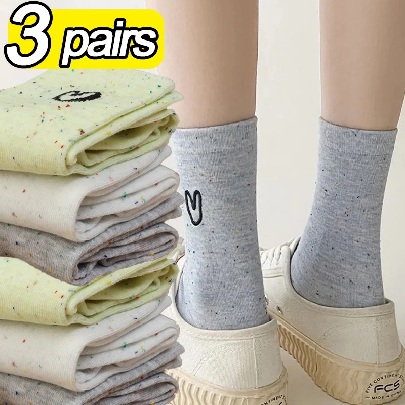 Cotton Bottoming Middle Tube Heart Love Trendy Socks Casual Versatile Summer Japanese Flashing Candy Colors Soft Dot Yarn Socks