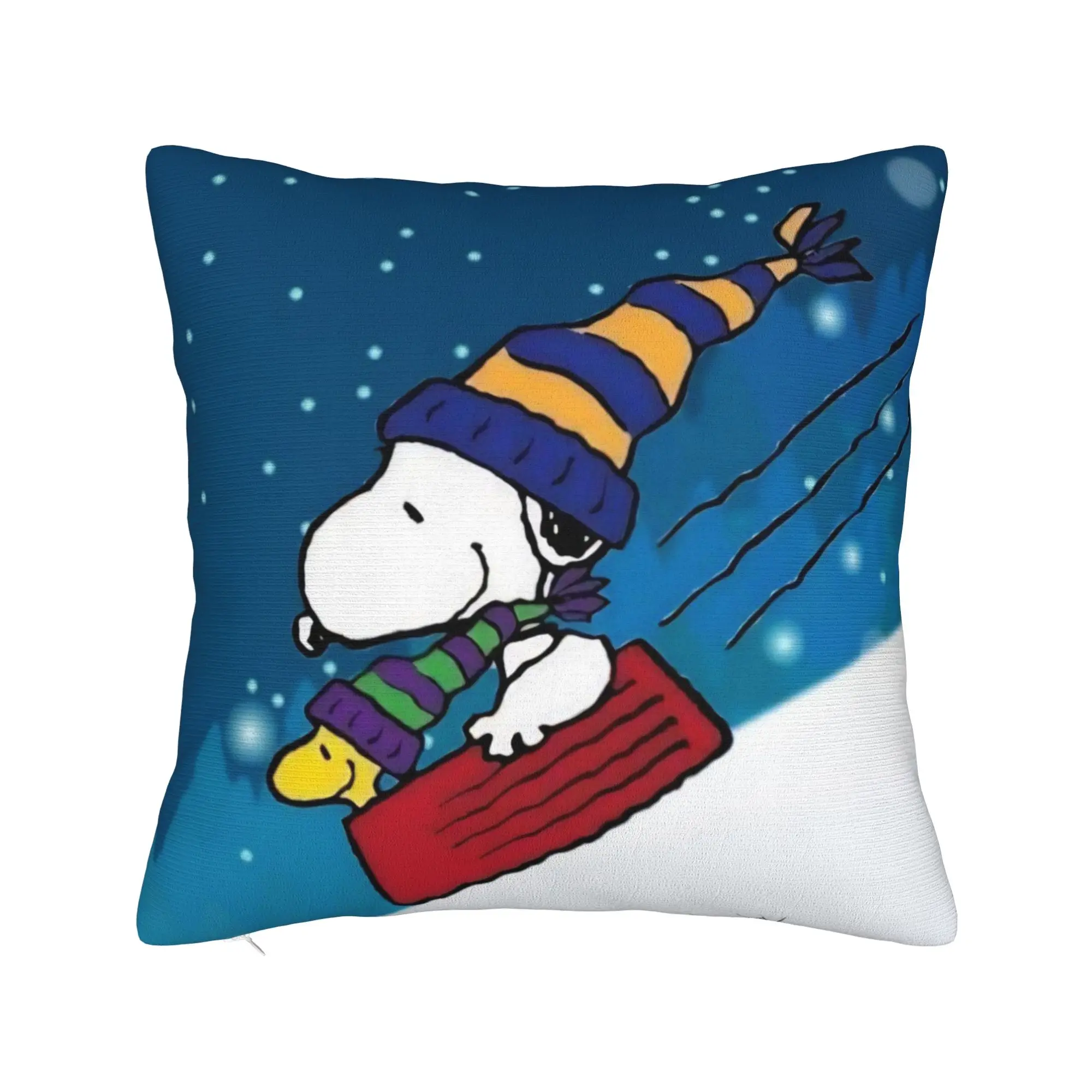 S-Snoopys Xmas Snowman Santa Square Pillowcases Polyester Home  Cushion Case Cute Decorative Pillow Cover 45*45