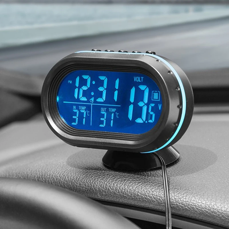 Interior Accessories 3 In 1 Car Voltmeter Thermometer Backlight LCD Digital Noctilucous Clock 12V/24V Car Electronic