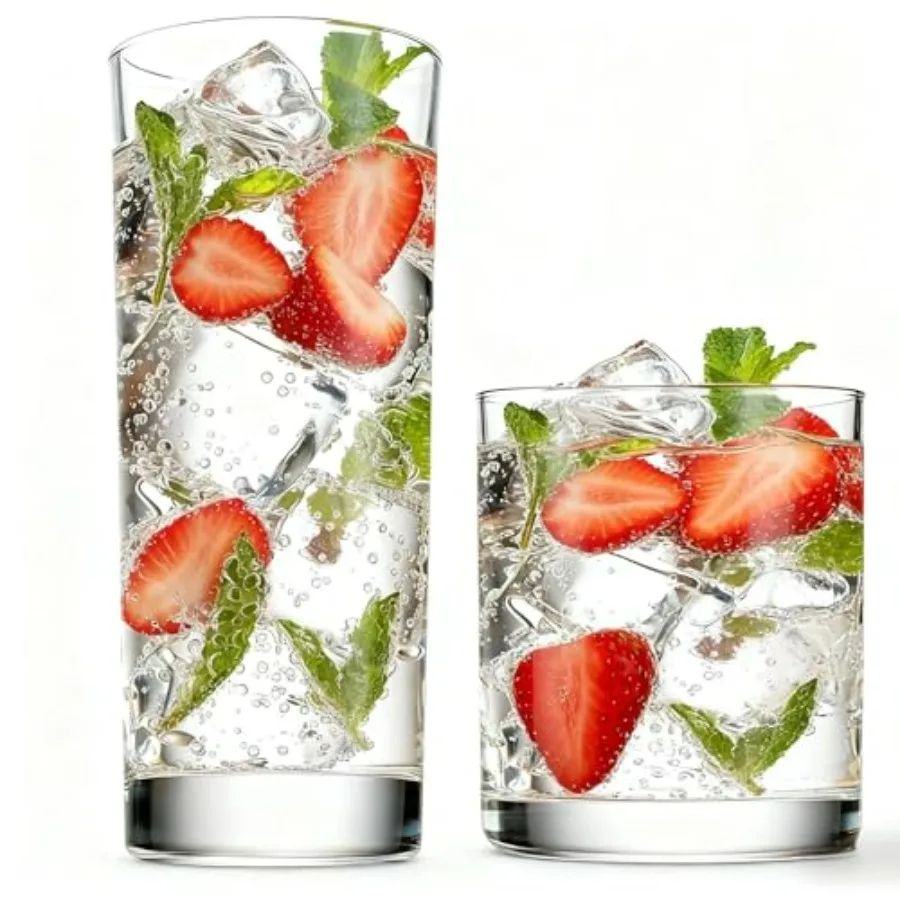 

Everyday Drinking Glasses Set of 8, 14oz Tall Glass Cups and 10.5oz Short Dof Glasses Glass Water Cups, Hurricane Tumbler Drink