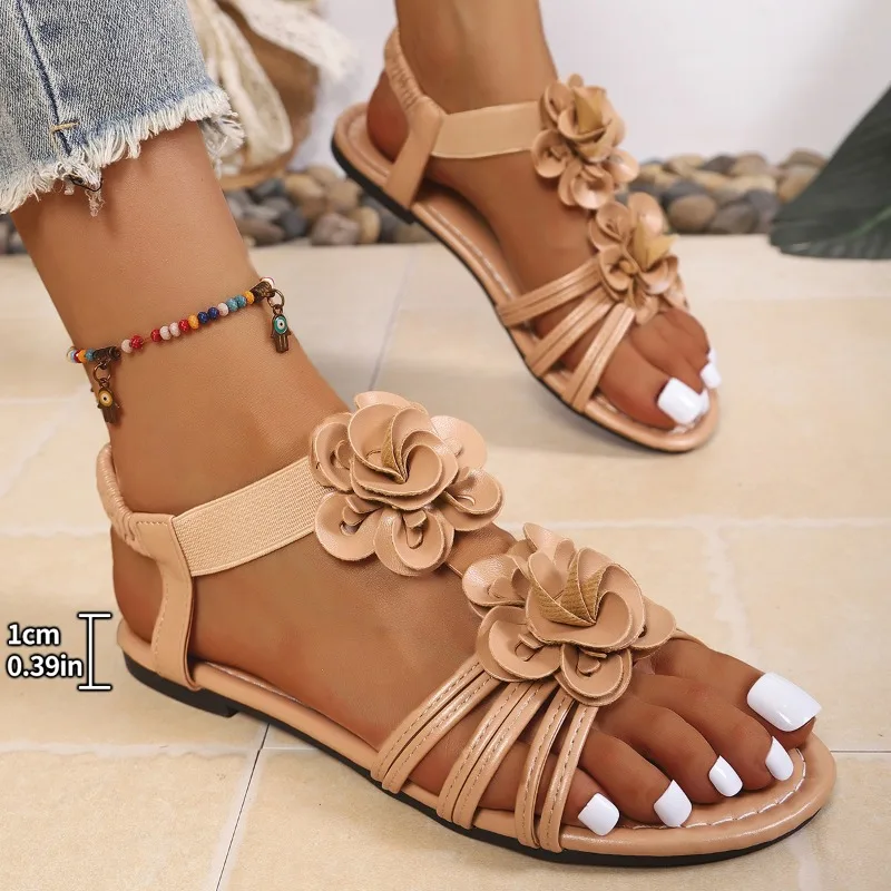 2026 Plus Size New Foreign Trade Summer Lace Flower Flat Fashion and Versatile Going Out Sandals