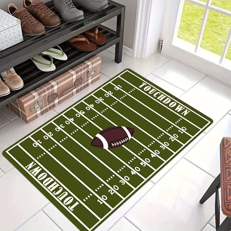 Simulated Green American Football Print Floor Rug Trendy Sports Fan Rug For Hallway Interior Seasonal House Home Decoration