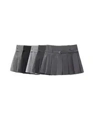 Pleated Shorts Skirts for Women, With Belt,Side Zipper, Mid Waist, Female Skort,Fashion