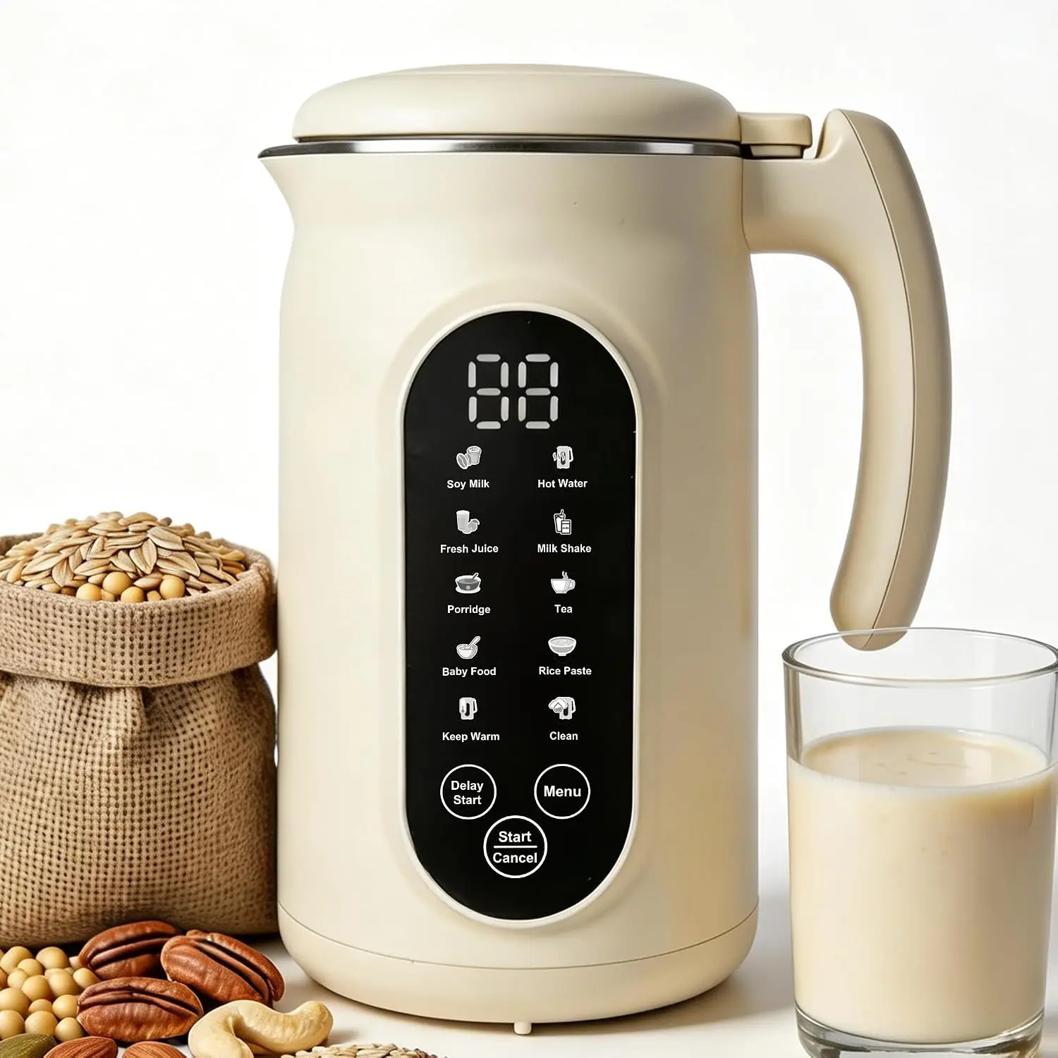 10-in-1 Automatic Nut Milk Maker, 42oz Stainless Steel Soy Milk Machine for Homemade Almond Oat Soybean Milk, Self-Cleaning, 18-Hour Delay Start, 6-Hour Keep Warm, Dairy-Free