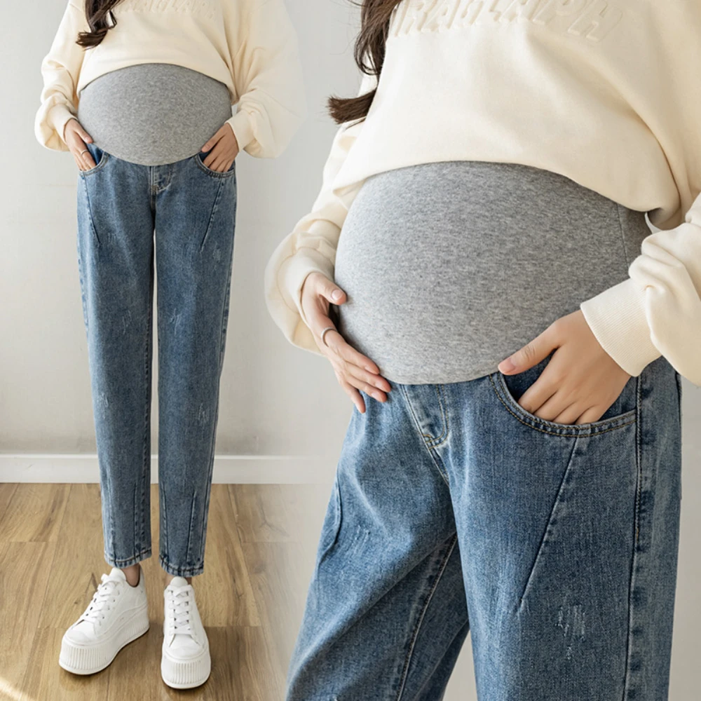 

maternity pants clothing Pregnant woman pregnancy clothes baggy denim jeans grossesse women embarazada femme enceinte trousers