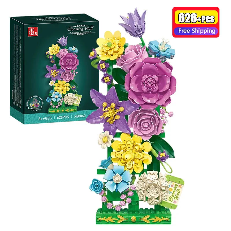 626Pcs X88060 Flower Trellis Building Blocks Eternal Floral Bouquet Bricks Botanical Home Decor Assembly Model Adults Gift