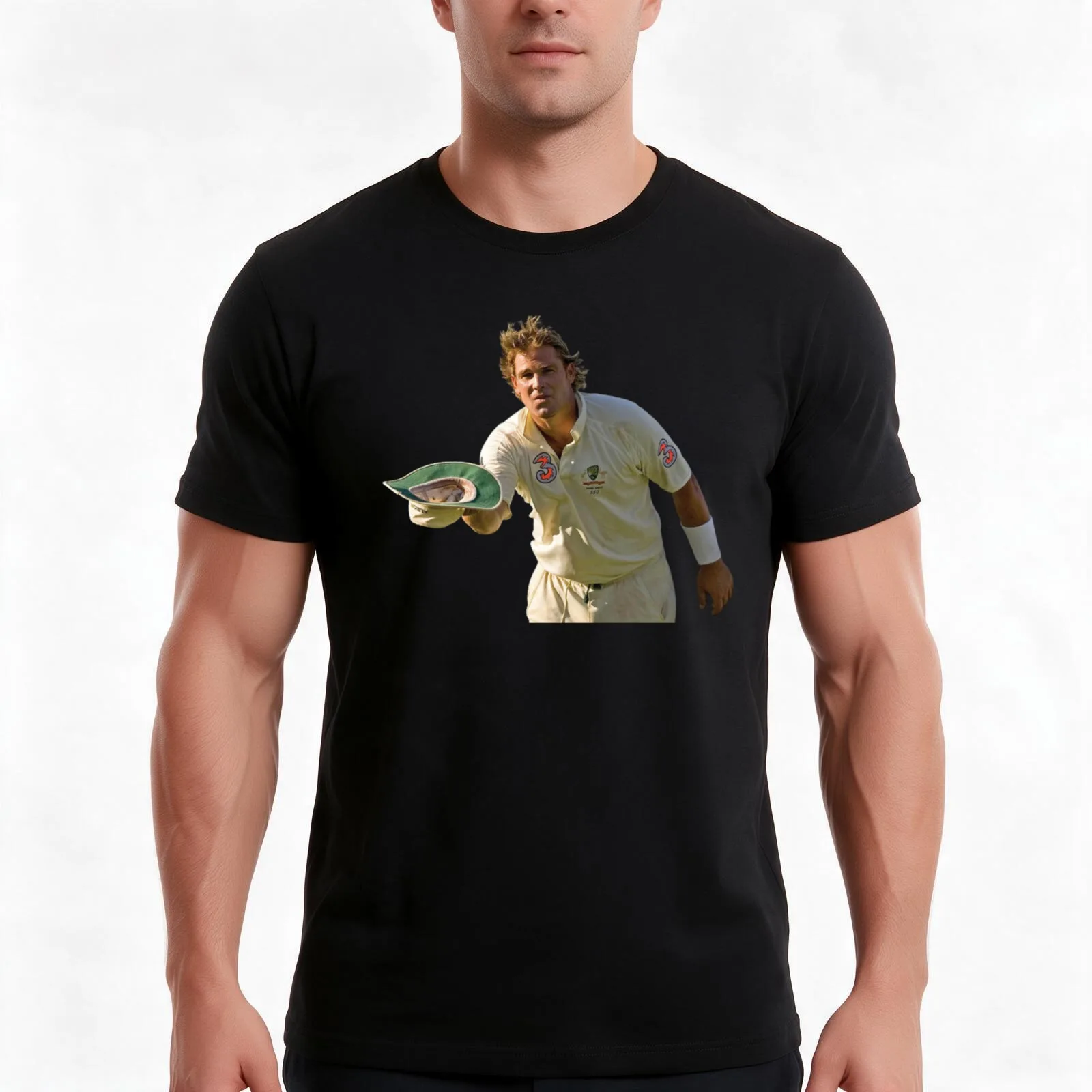 Shane Warne T-Shirt, Summer Casual Cotton Tee, Oversized Streetwear Tops, Vintage Graphic Print, Loose Fit Short Sleeve