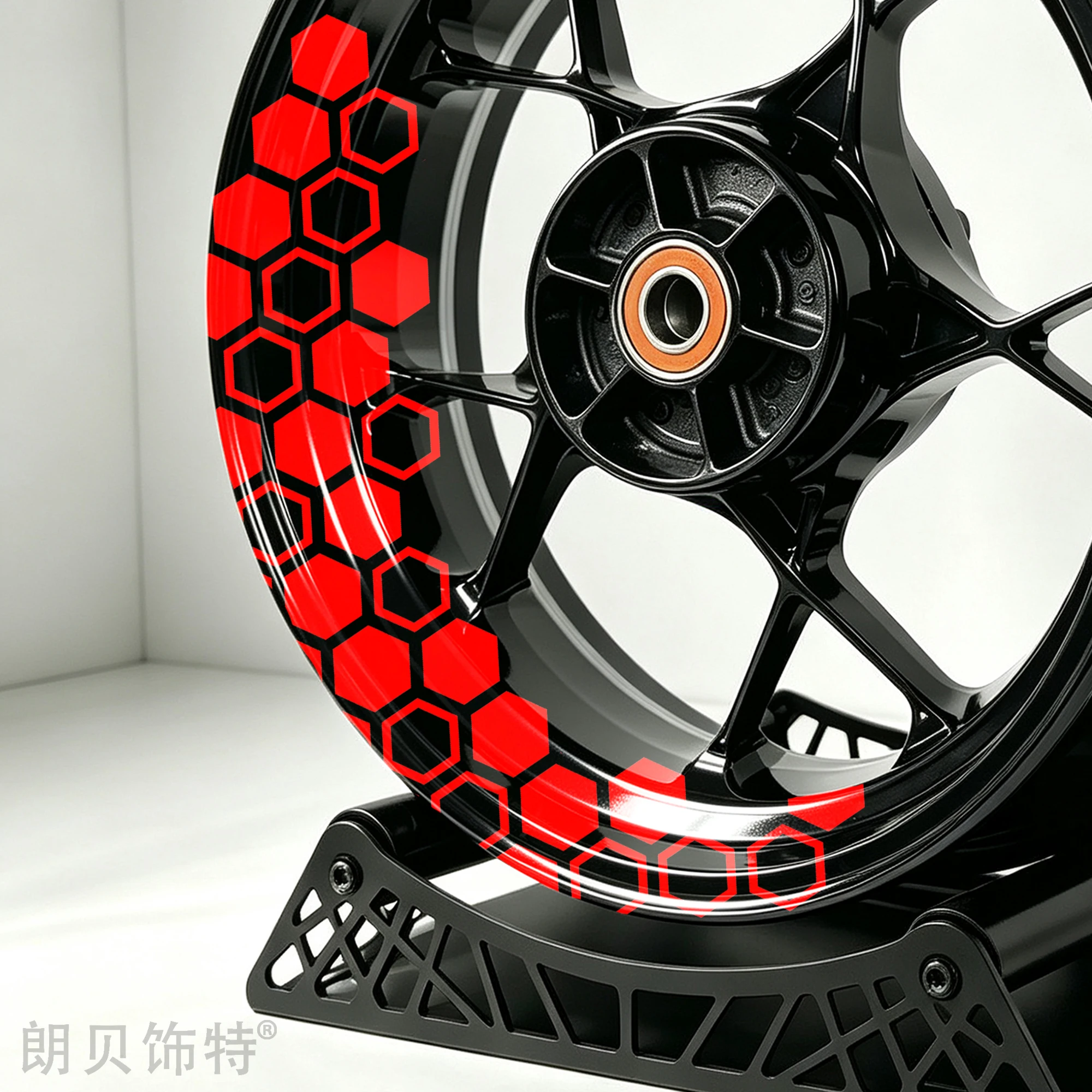 Motorcycle Wheel Rim Stickers 17 Inches Front Rear Honeycomb Hexagon Decals Waterproof Self Adhesive for Motorbike Scooter Decor