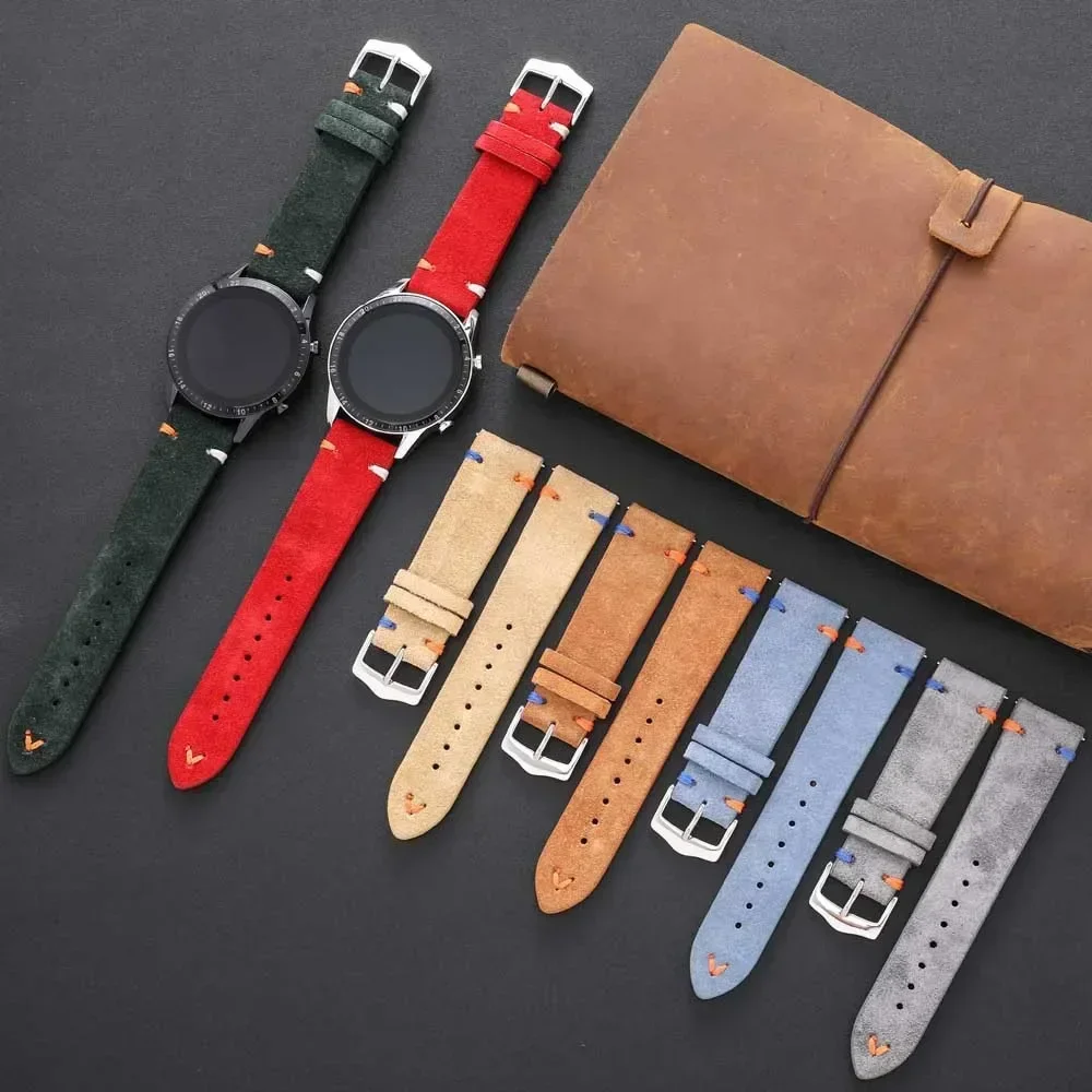 20mm 22mm Genuine Leather Strap for Samsung Galaxy Watch 7/FE/6/5/4 40 44mm Vintage Bracelet for Huawei watch GT 5-4-2-3 bands