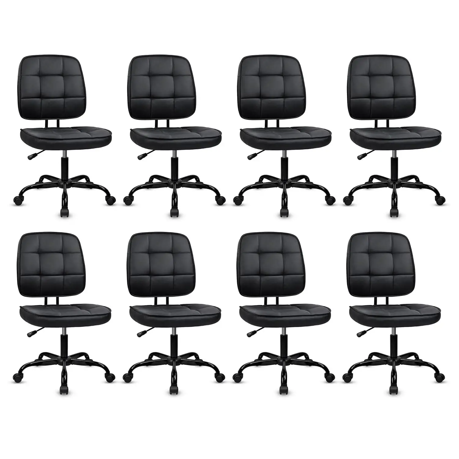 Armless Ergonomic Office Chair with Lumbar Support & Wheels, PU Leather Low Back Desk Chair, Adjustable Height