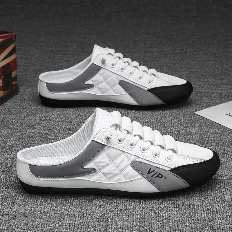 

Men's Canvas Slip-On Casual Shoes Breathable Summer New Style Car Anti-Slip No Back Heel Lazy Person's Shoe round Toe Rubber ...