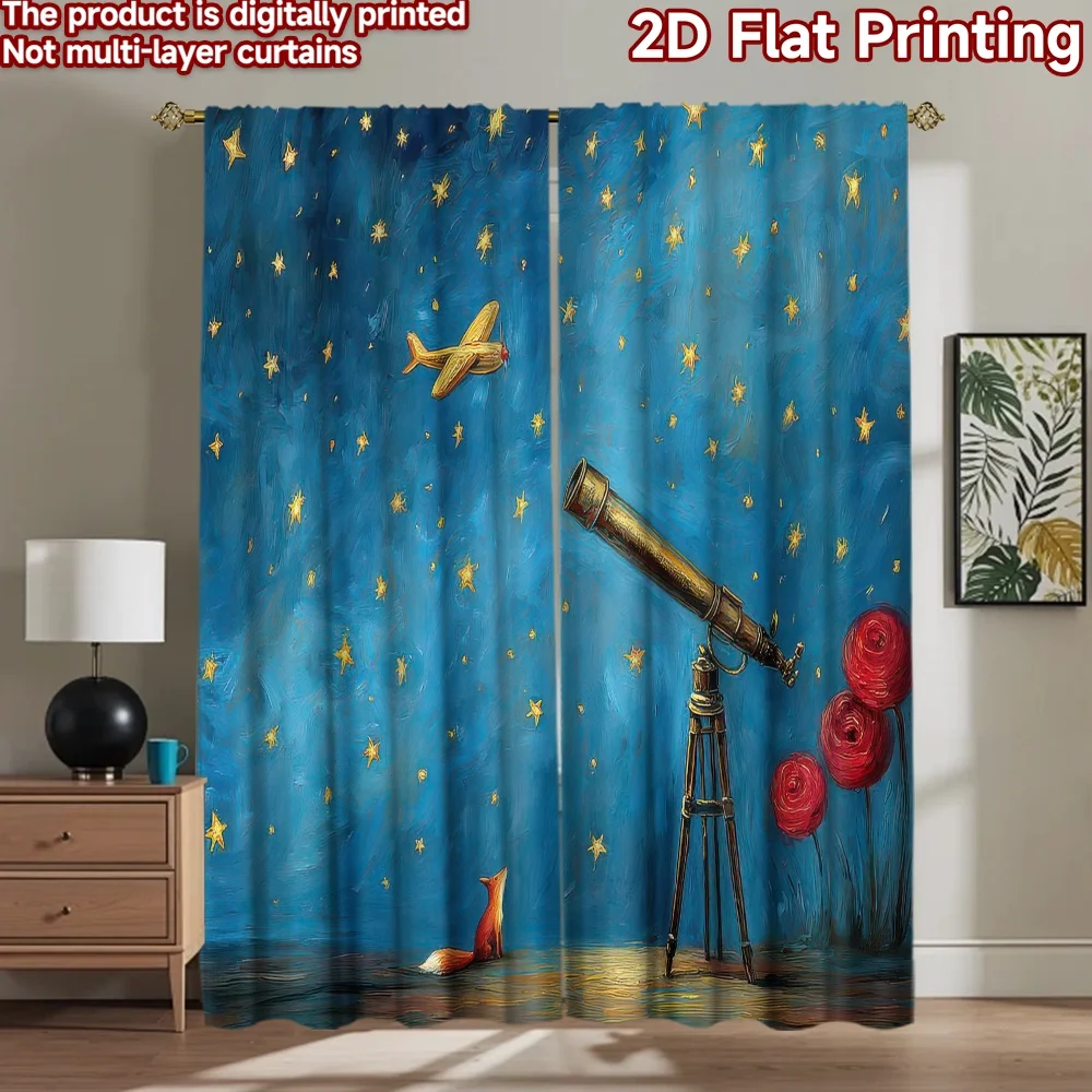 

1pc 2D flat Photography Backdrop Scene Backdrop Fox Stargazing with Telescope 100% Polyester Festive Backdrops for Suitable for