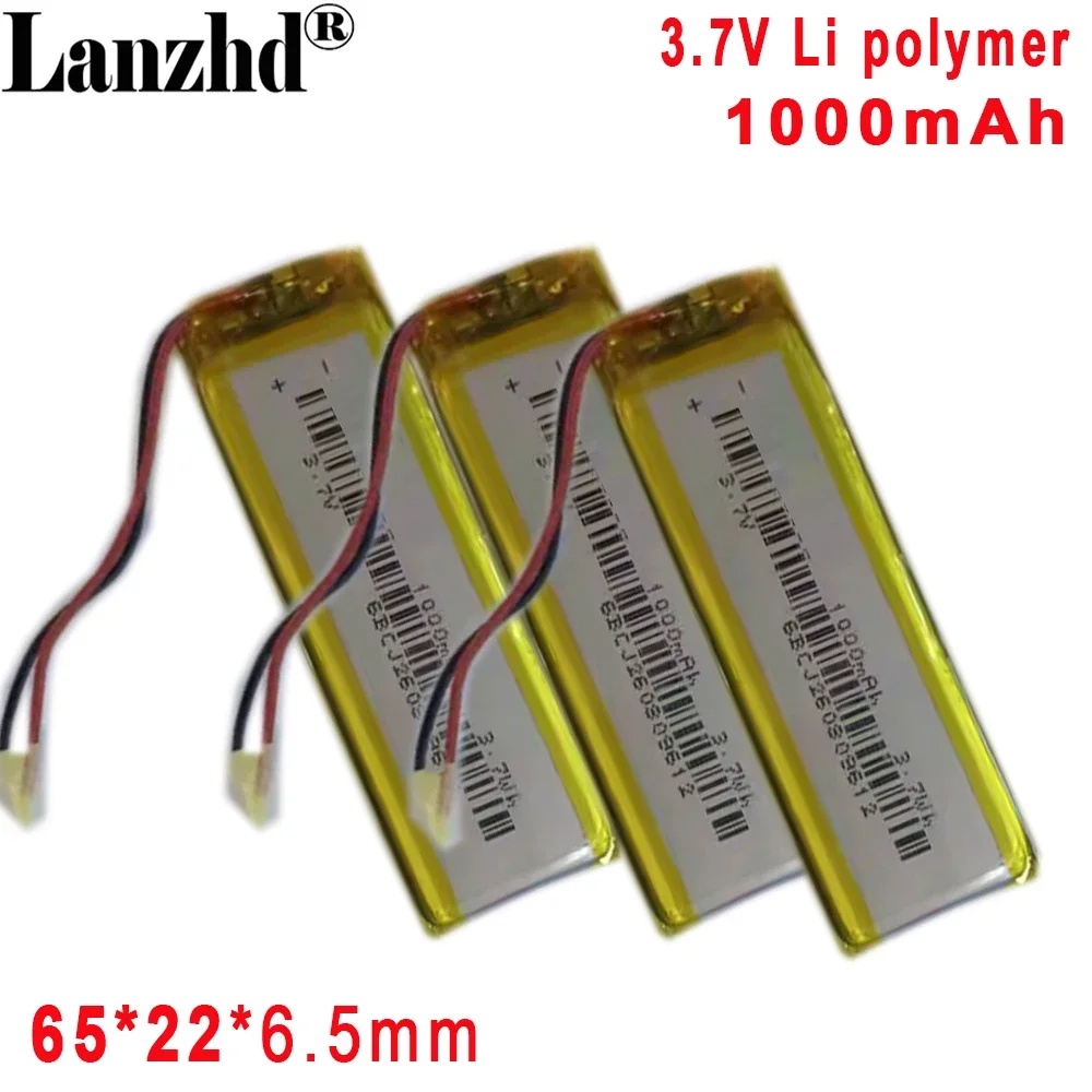 652265 3.7V polymer lithium battery 1000mAh For Various LED lamps sound Bluetooth digital product battery