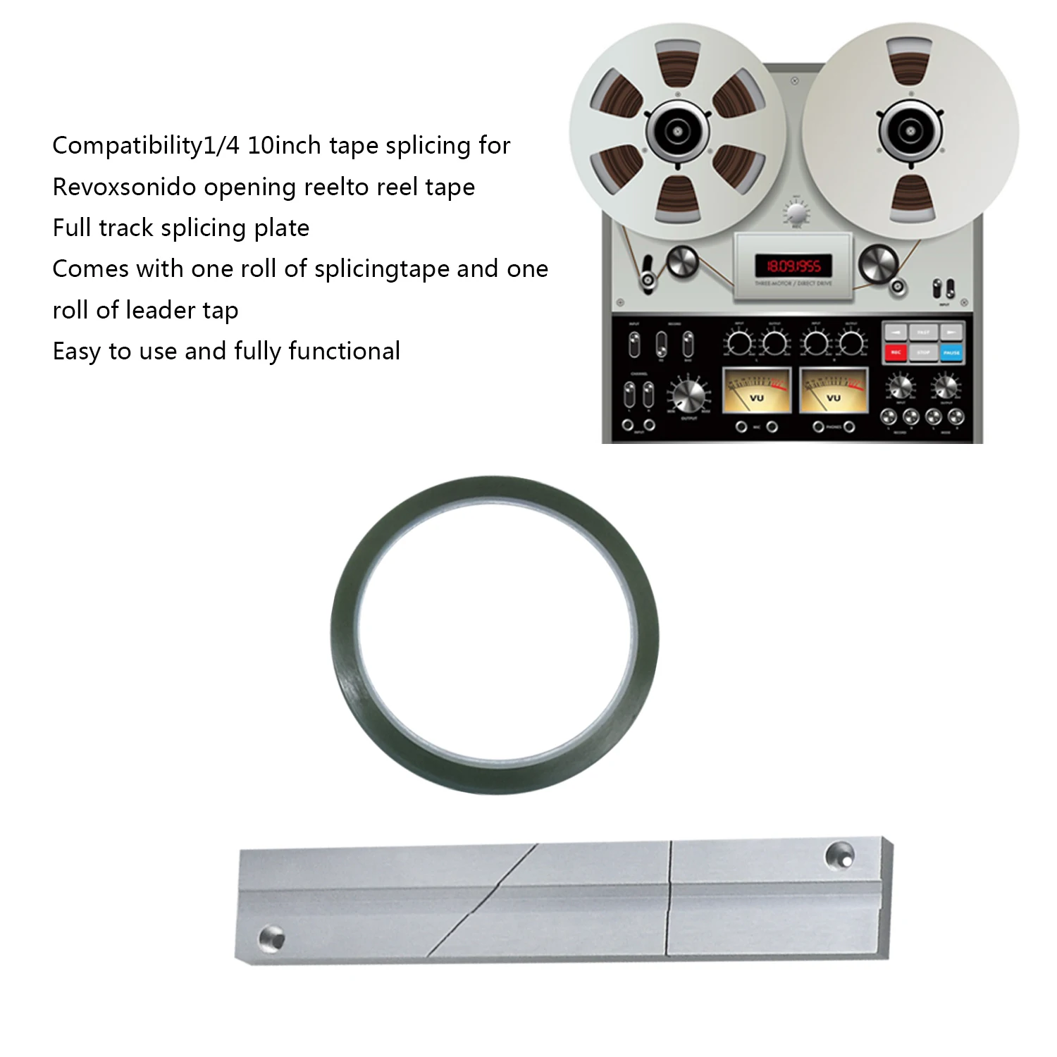 1/4 10 In Tape Splicing Set and Leader Tape Audio Metal Splicing Kit for Recorder Open Reel Tape