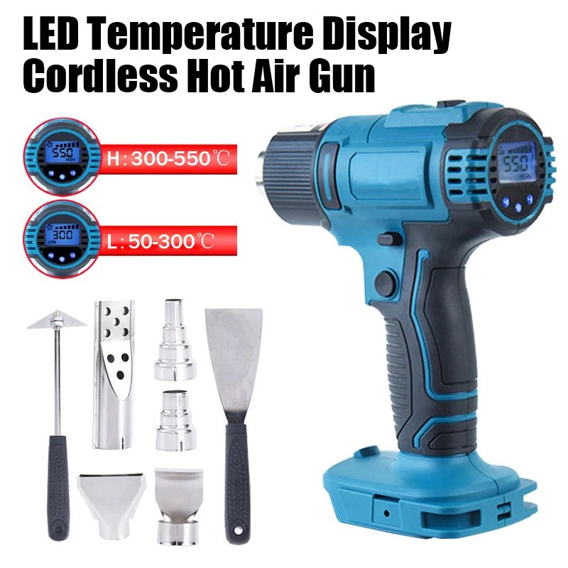 Isfriday 18V 0-550 ℃   Pistola de calor 2500W Ajuste de 2 velocidades Velocidade do vento de 6 velocidades Exibição de temperatura LED opcional Pistola de ar quente sem fio