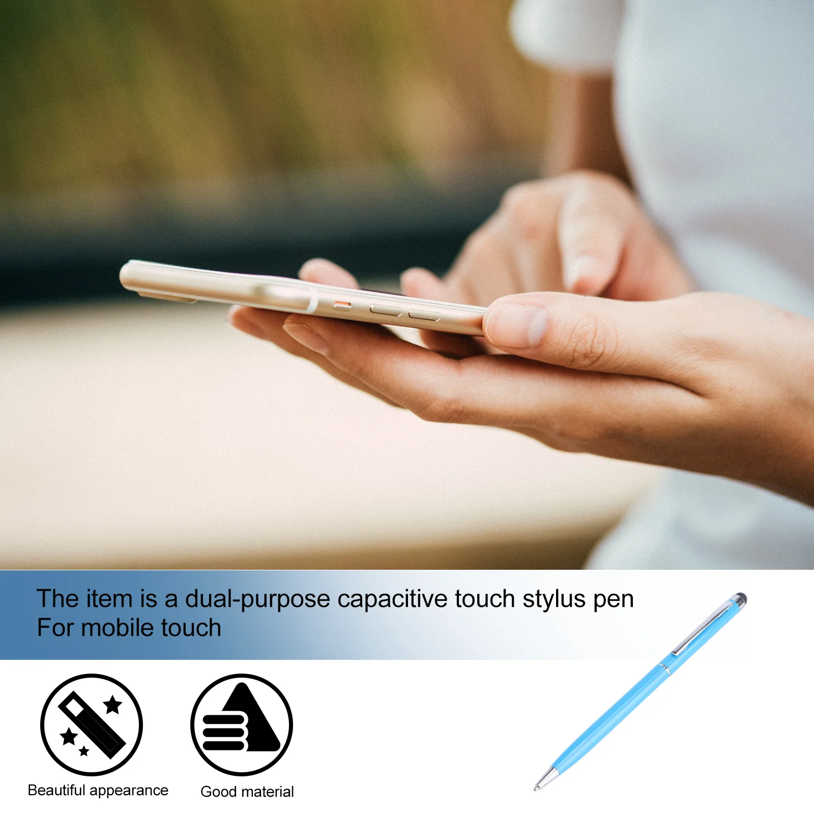 

2-в-1 емкостный стилус для сенсорного экрана небесно-голубой универсальный для смартфона, планшета, двухсторонний инструмент для письма и рисования