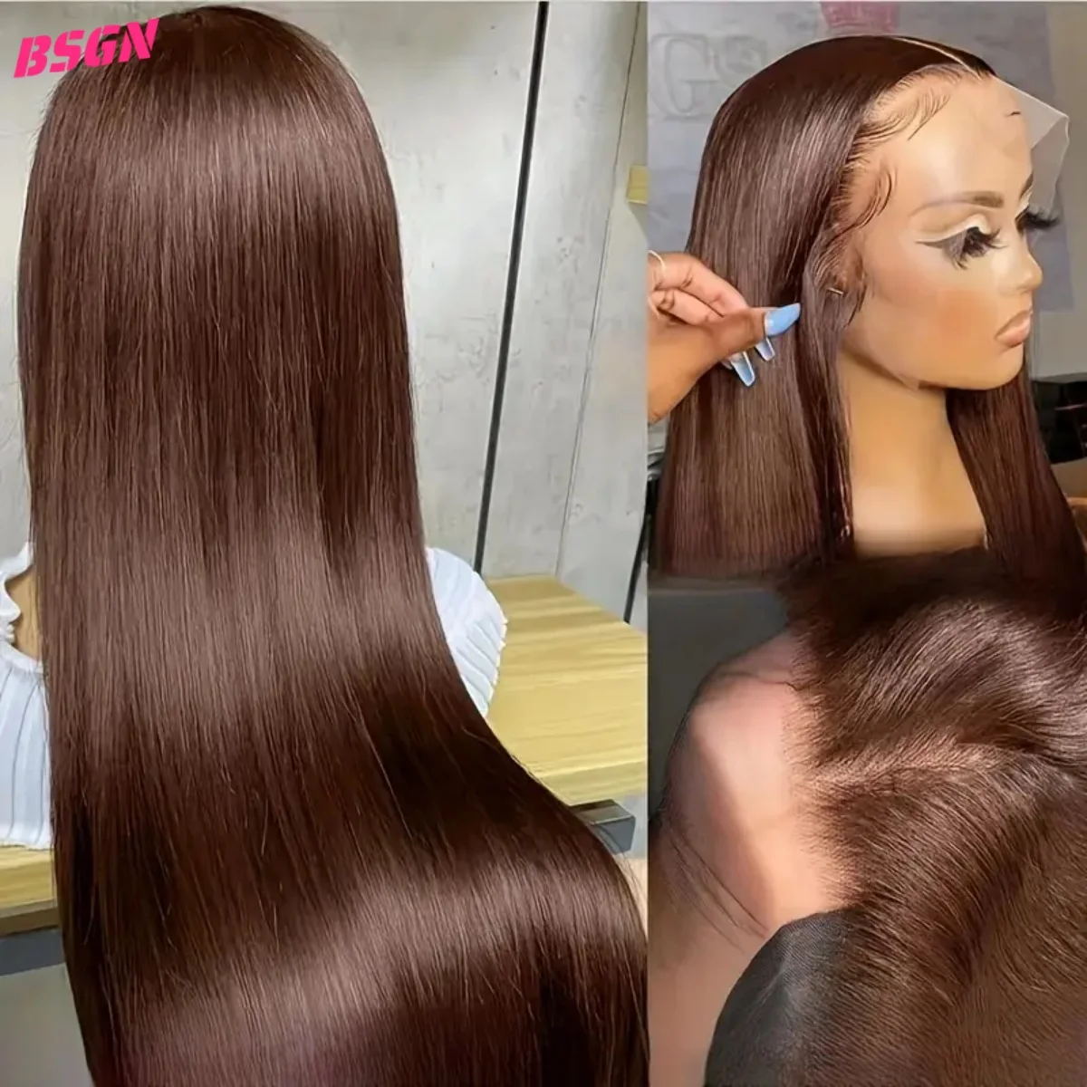 

13X4 Chocolate Brown Straight Wigs 13X4 HD Transparent Lace Frontal Human Hair Wigs 100% Human Hair Wigs For Woman Glueless Wigs