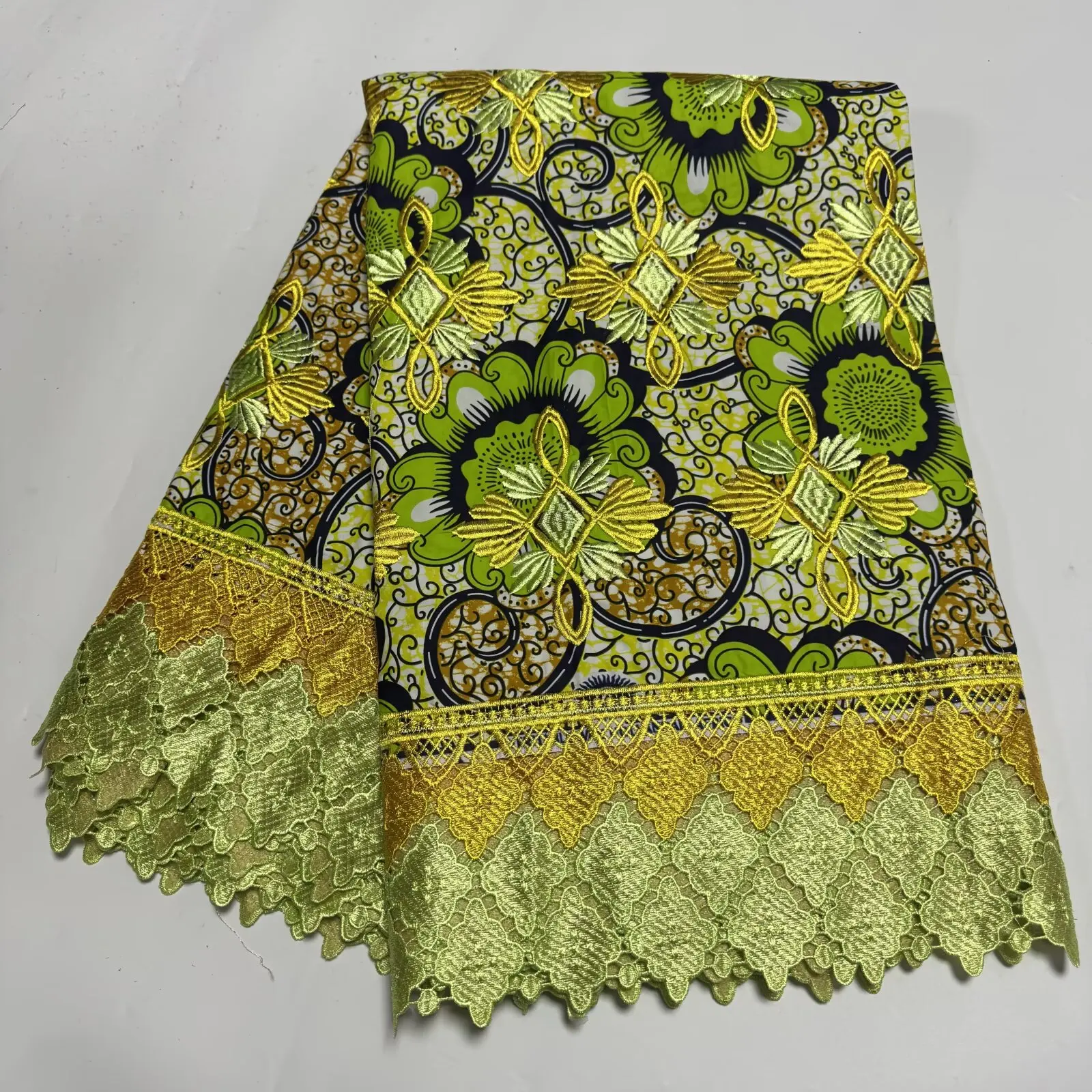 Tela de algodón con encaje de cera, tela estampada de cera guipur, bordado, encaje de cera africano, Ankara de algodón para vestido de mujer, 6 yardas