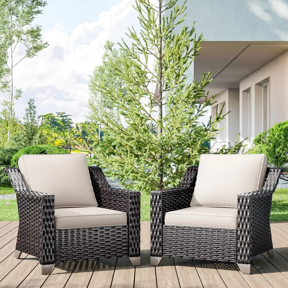 

A set of two terrace chairs, luxurious rattan terrace furniture, wide armrests, thick cushions, outdoor terrace chairs, porch