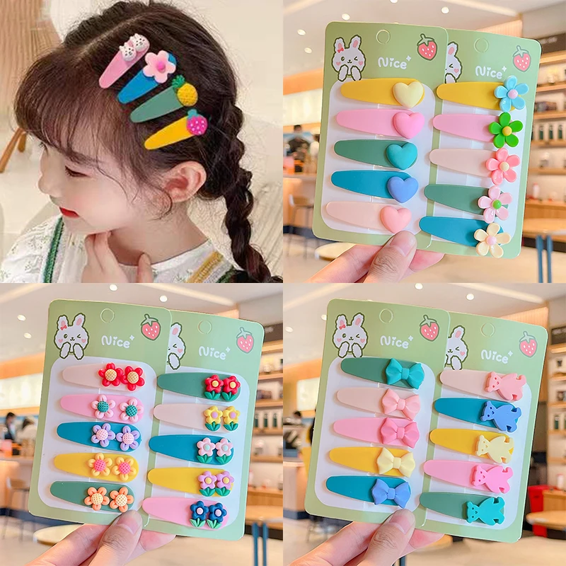 2/5/10 Pcs/Set Children Cute Acrylic Cartoon Flower Ornament Hair Clips Girls Lovely Barrettes Hairpins Kids Hair Accessories