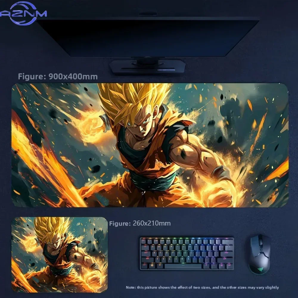 Anime Super Saiyan Golden Hair Warrior Flame Effect Print Mouse Pad, Rubber Non-Slip Base, Smooth Surface for Gaming and Office