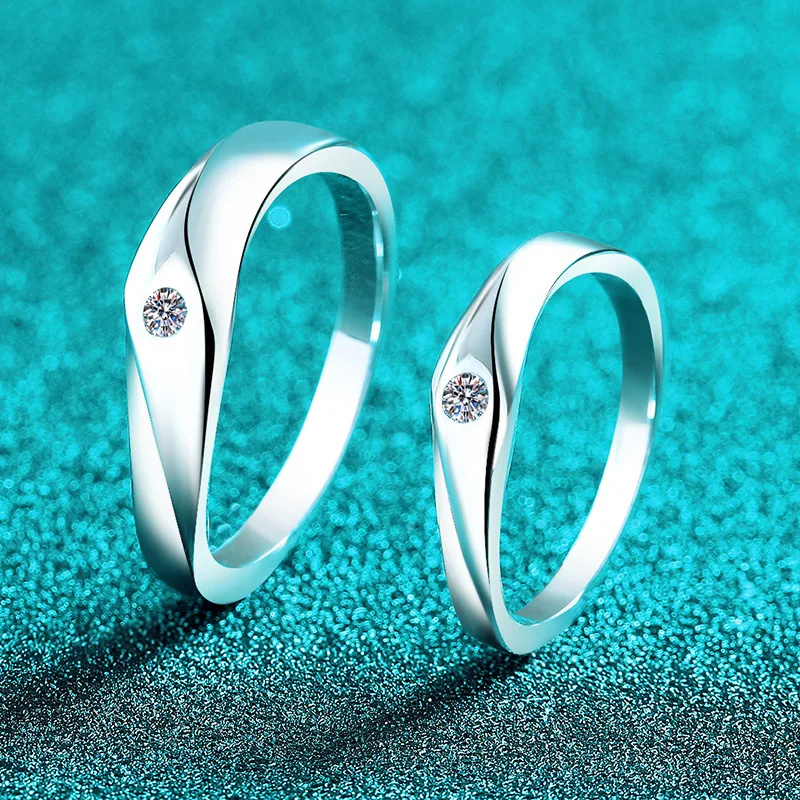 Elegant PT950 Platinum Simple 6-point Moissanite Couple Rings, Single Diamond Plain Band Engagement Ring Valentine's Day Gift