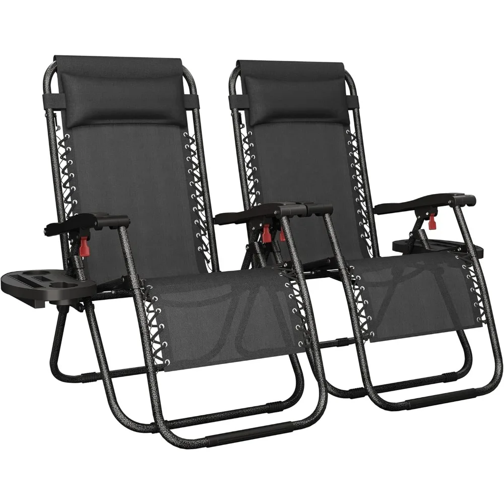 

29" Zero Gravity Recliners Outdoor Adjustable Folding Reclining Lounge Chairs w/Pillows, Cup Holder Trays and Carry Strap for P